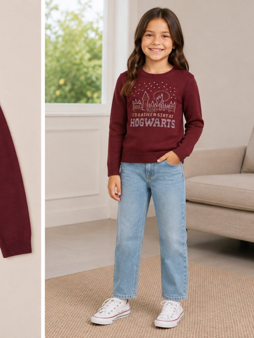 H&M Girls Harry Potter Hogwarts Burgundy Knit Sweater Size 8 Like New